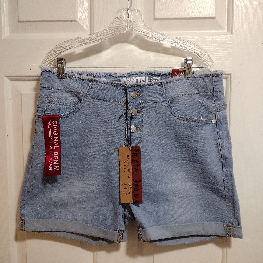 Pastel Jeans Women's Light Blue Denim High-Rise Stretch Shorts Size 18